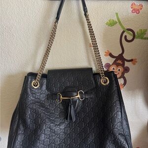 Gucci Black Leather Emily Large Guccissima Shoulder Bag
